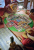 Ladakh - Likir gompa, monks preparring mandal of sand